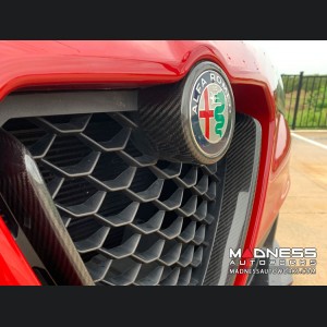 Alfa Romeo Stelvio Front V Shield Grill Frame + Emblem Frame Kit - Carbon Fiber 